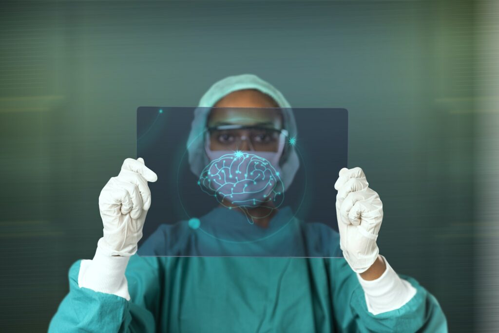 Female doctor using an xr ay touchscreen interface medical technology